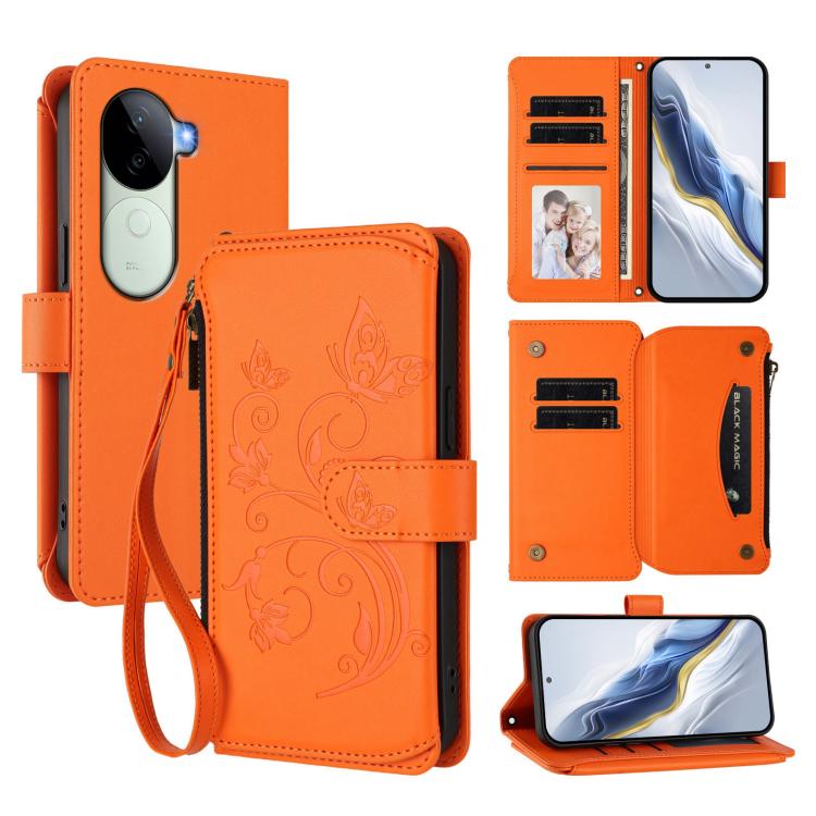 Butterfly Love Flower Multi-card Zipper Wallet Leather Phone Case, For vivo Y300 5G Global / V40 Lite IDN, For vivo X200 5G, For vivo X200 Pro mini, For vivo X200 Pro 5G, For vivo Y100 5G IDN / Y200e Global, For vivo V40e 5G India / iQOO Z9s 5G