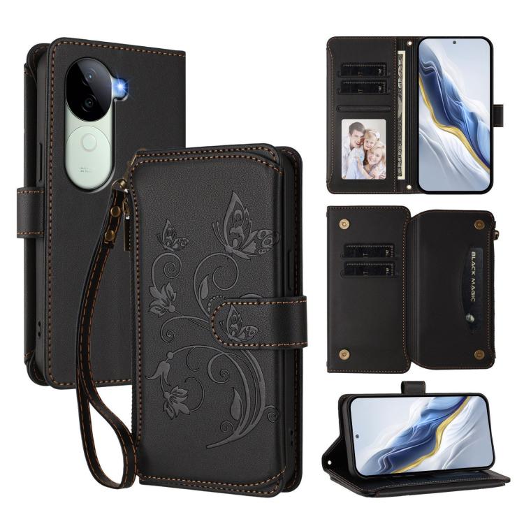 Butterfly Love Flower Multi-card Zipper Wallet Leather Phone Case, For vivo Y300 5G Global / V40 Lite IDN, For vivo X200 5G, For vivo X200 Pro mini, For vivo X200 Pro 5G, For vivo Y100 5G IDN / Y200e Global, For vivo V40e 5G India / iQOO Z9s 5G