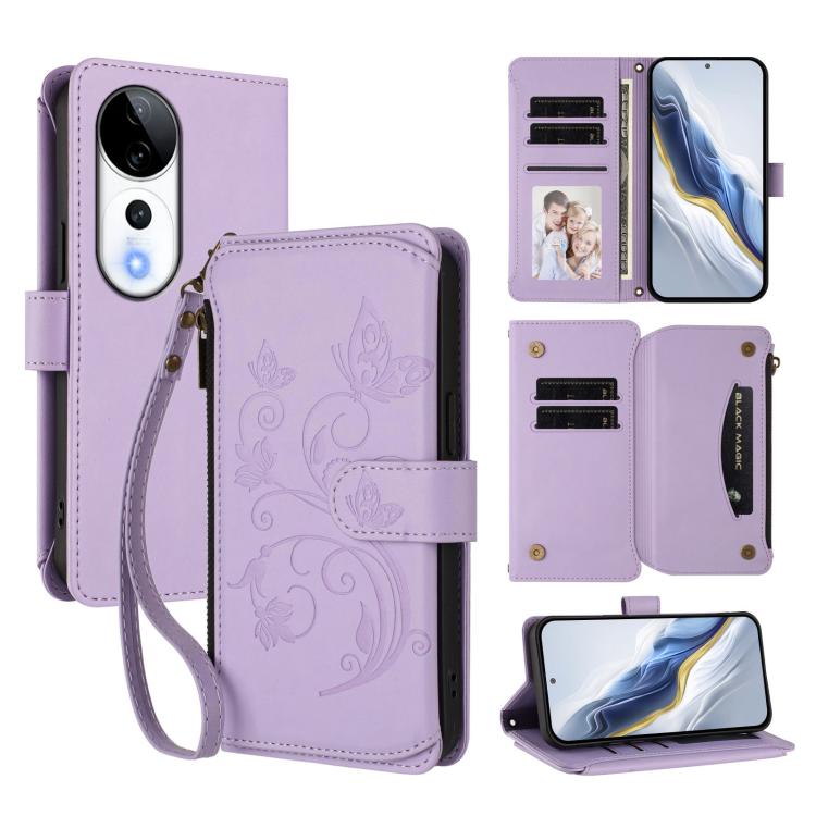 Butterfly Love Flower Multi-card Zipper Wallet Leather Phone Case, For vivo V40 5G / V40 Pro 5G, For vivo Y03 / Y18 Global / Y28s 5G, For vivo iQOO Z9s Pro 5G India / T3 Pro, For vivo V40 Lite 5G / V30e 5G, For vivo S19, For vivo Y28 4G Global