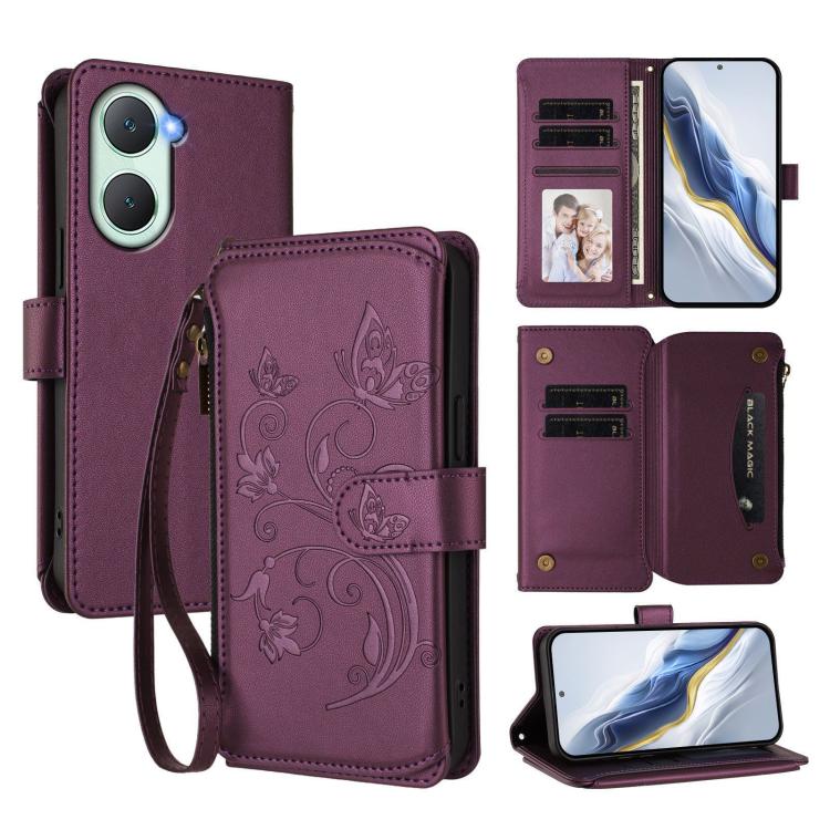 Butterfly Love Flower Multi-card Zipper Wallet Leather Phone Case, For vivo V40 5G / V40 Pro 5G, For vivo Y03 / Y18 Global / Y28s 5G, For vivo iQOO Z9s Pro 5G India / T3 Pro, For vivo V40 Lite 5G / V30e 5G, For vivo S19, For vivo Y28 4G Global