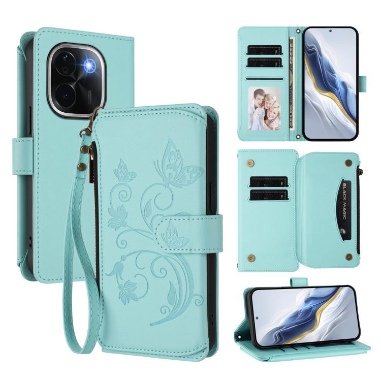 Butterfly Love Flower Multi-card Zipper Wallet Leather Phone Case, For vivo V40 5G / V40 Pro 5G, For vivo Y03 / Y18 Global / Y28s 5G, For vivo iQOO Z9s Pro 5G India / T3 Pro, For vivo V40 Lite 5G / V30e 5G, For vivo S19, For vivo Y28 4G Global