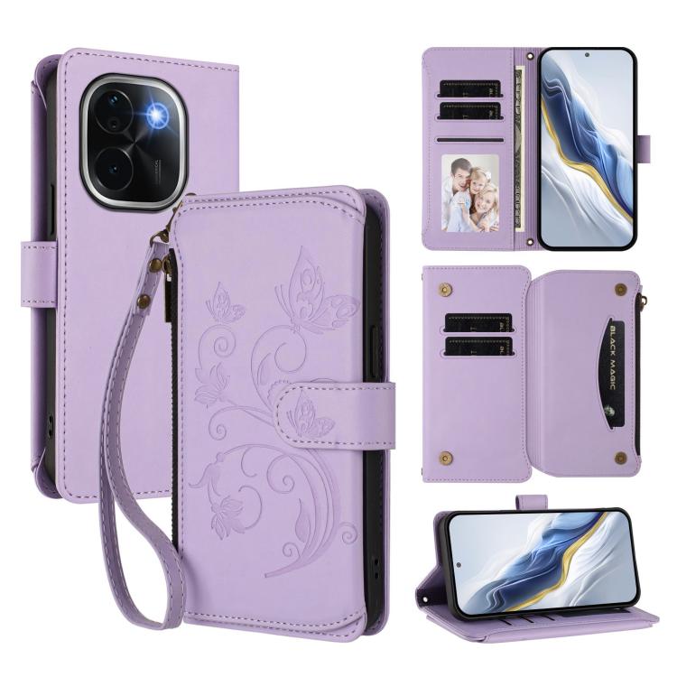 Butterfly Love Flower Multi-card Zipper Wallet Leather Phone Case, For vivo V40 5G / V40 Pro 5G, For vivo Y03 / Y18 Global / Y28s 5G, For vivo iQOO Z9s Pro 5G India / T3 Pro, For vivo V40 Lite 5G / V30e 5G, For vivo S19, For vivo Y28 4G Global