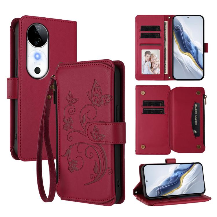 Butterfly Love Flower Multi-card Zipper Wallet Leather Phone Case, For vivo V40 5G / V40 Pro 5G, For vivo Y03 / Y18 Global / Y28s 5G, For vivo iQOO Z9s Pro 5G India / T3 Pro, For vivo V40 Lite 5G / V30e 5G, For vivo S19, For vivo Y28 4G Global