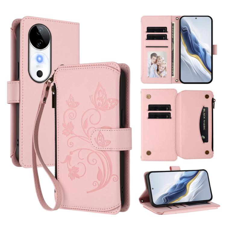 Butterfly Love Flower Multi-card Zipper Wallet Leather Phone Case, For vivo V40 5G / V40 Pro 5G, For vivo Y03 / Y18 Global / Y28s 5G, For vivo iQOO Z9s Pro 5G India / T3 Pro, For vivo V40 Lite 5G / V30e 5G, For vivo S19, For vivo Y28 4G Global