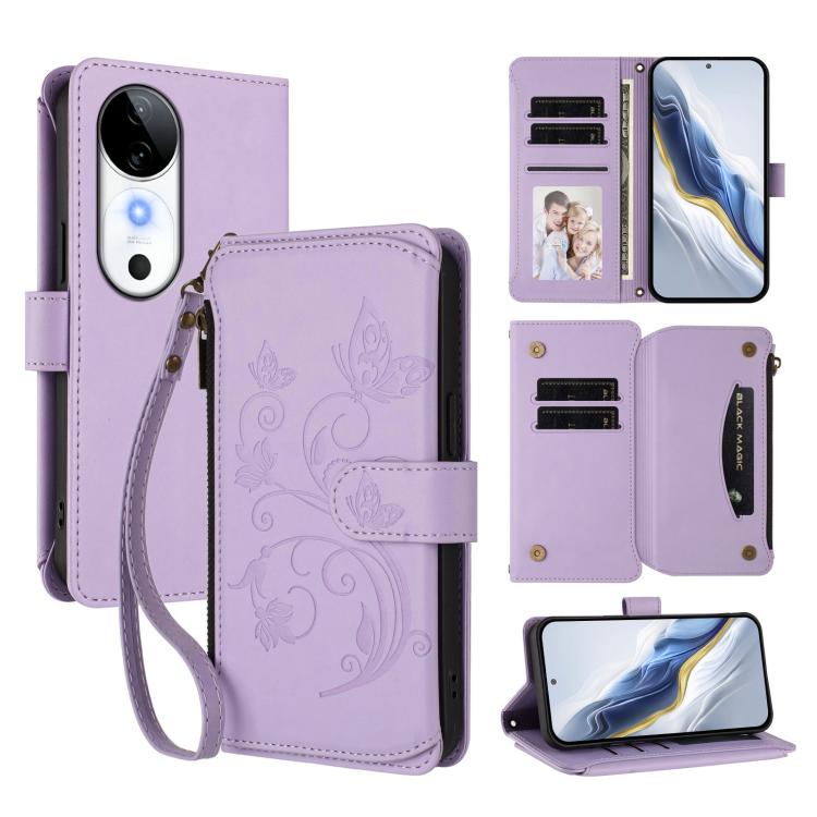 Butterfly Love Flower Multi-card Zipper Wallet Leather Phone Case, For vivo V40 5G / V40 Pro 5G, For vivo Y03 / Y18 Global / Y28s 5G, For vivo iQOO Z9s Pro 5G India / T3 Pro, For vivo V40 Lite 5G / V30e 5G, For vivo S19, For vivo Y28 4G Global