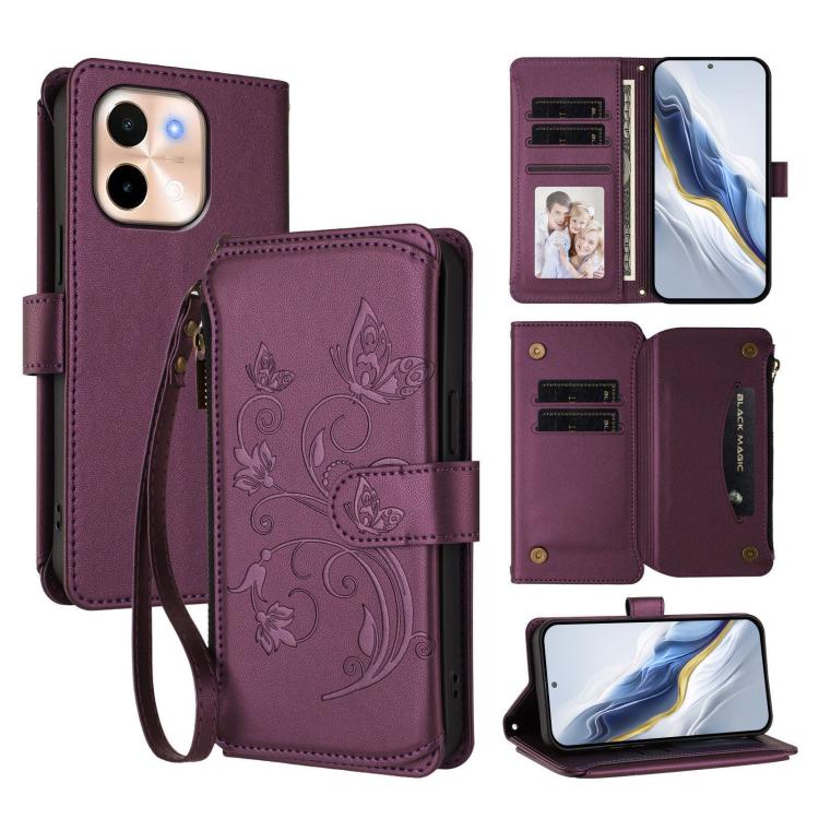 Butterfly Love Flower Multi-card Zipper Wallet Leather Phone Case, For vivo V40 5G / V40 Pro 5G, For vivo Y03 / Y18 Global / Y28s 5G, For vivo iQOO Z9s Pro 5G India / T3 Pro, For vivo V40 Lite 5G / V30e 5G, For vivo S19, For vivo Y28 4G Global