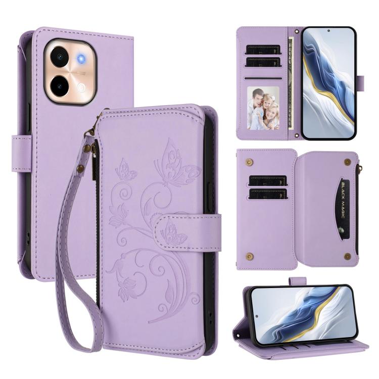 Butterfly Love Flower Multi-card Zipper Wallet Leather Phone Case, For vivo V40 5G / V40 Pro 5G, For vivo Y03 / Y18 Global / Y28s 5G, For vivo iQOO Z9s Pro 5G India / T3 Pro, For vivo V40 Lite 5G / V30e 5G, For vivo S19, For vivo Y28 4G Global