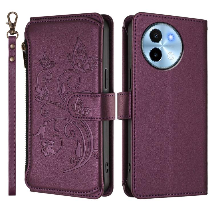 Butterfly Love Flower Multi-card Zipper Wallet Leather Phone Case, For vivo Y38 5G Global / T3X 5G, For vivo X100 Pro / X100s Pro, For vivo X100s 5G, For vivo iQOO Z9x, For vivo iQOO Neo Z9 / Z9 Pro Turbo 5G, For vivo S18 / S18 Pro 5G / V30 Pro
