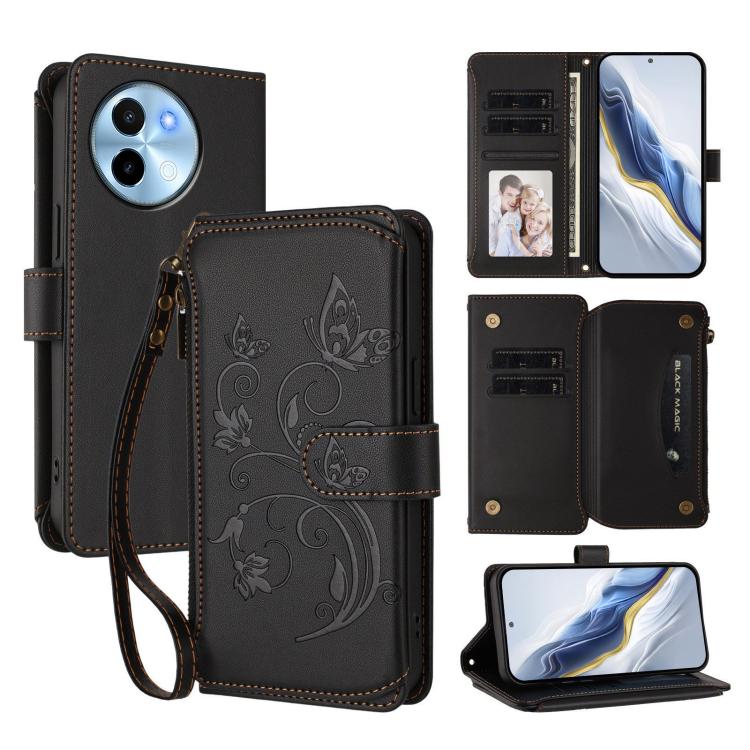 Butterfly Love Flower Multi-card Zipper Wallet Leather Phone Case, For vivo Y38 5G Global / T3X 5G, For vivo X100 Pro / X100s Pro, For vivo X100s 5G, For vivo iQOO Z9x, For vivo iQOO Neo Z9 / Z9 Pro Turbo 5G, For vivo S18 / S18 Pro 5G / V30 Pro
