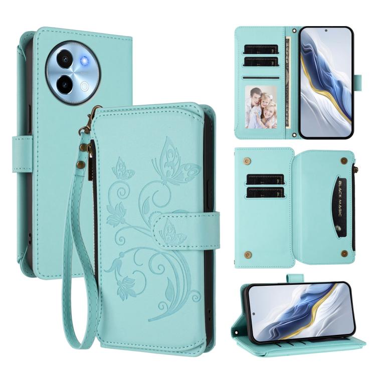 Butterfly Love Flower Multi-card Zipper Wallet Leather Phone Case, For vivo Y38 5G Global / T3X 5G, For vivo X100 Pro / X100s Pro, For vivo X100s 5G, For vivo iQOO Z9x, For vivo iQOO Neo Z9 / Z9 Pro Turbo 5G, For vivo S18 / S18 Pro 5G / V30 Pro