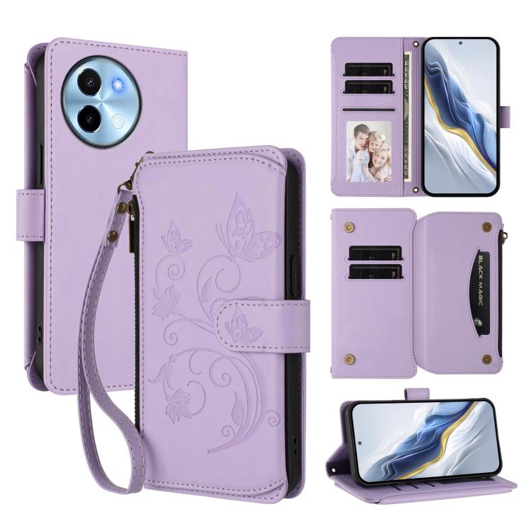 Butterfly Love Flower Multi-card Zipper Wallet Leather Phone Case, For vivo Y38 5G Global / T3X 5G, For vivo X100 Pro / X100s Pro, For vivo X100s 5G, For vivo iQOO Z9x, For vivo iQOO Neo Z9 / Z9 Pro Turbo 5G, For vivo S18 / S18 Pro 5G / V30 Pro