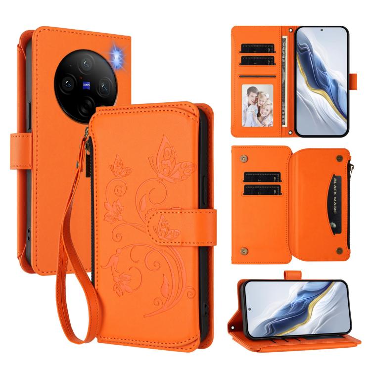 Butterfly Love Flower Multi-card Zipper Wallet Leather Phone Case, For vivo Y38 5G Global / T3X 5G, For vivo X100 Pro / X100s Pro, For vivo X100s 5G, For vivo iQOO Z9x, For vivo iQOO Neo Z9 / Z9 Pro Turbo 5G, For vivo S18 / S18 Pro 5G / V30 Pro