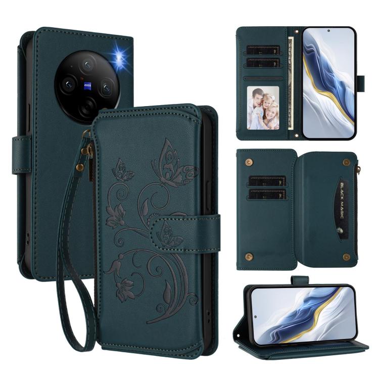 Butterfly Love Flower Multi-card Zipper Wallet Leather Phone Case, For vivo Y38 5G Global / T3X 5G, For vivo X100 Pro / X100s Pro, For vivo X100s 5G, For vivo iQOO Z9x, For vivo iQOO Neo Z9 / Z9 Pro Turbo 5G, For vivo S18 / S18 Pro 5G / V30 Pro
