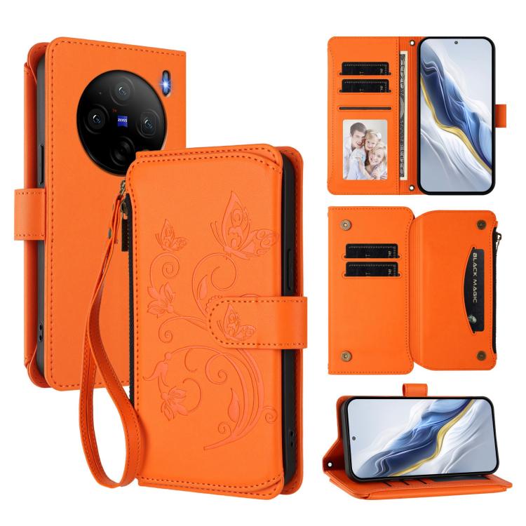 Butterfly Love Flower Multi-card Zipper Wallet Leather Phone Case, For vivo Y38 5G Global / T3X 5G, For vivo X100 Pro / X100s Pro, For vivo X100s 5G, For vivo iQOO Z9x, For vivo iQOO Neo Z9 / Z9 Pro Turbo 5G, For vivo S18 / S18 Pro 5G / V30 Pro