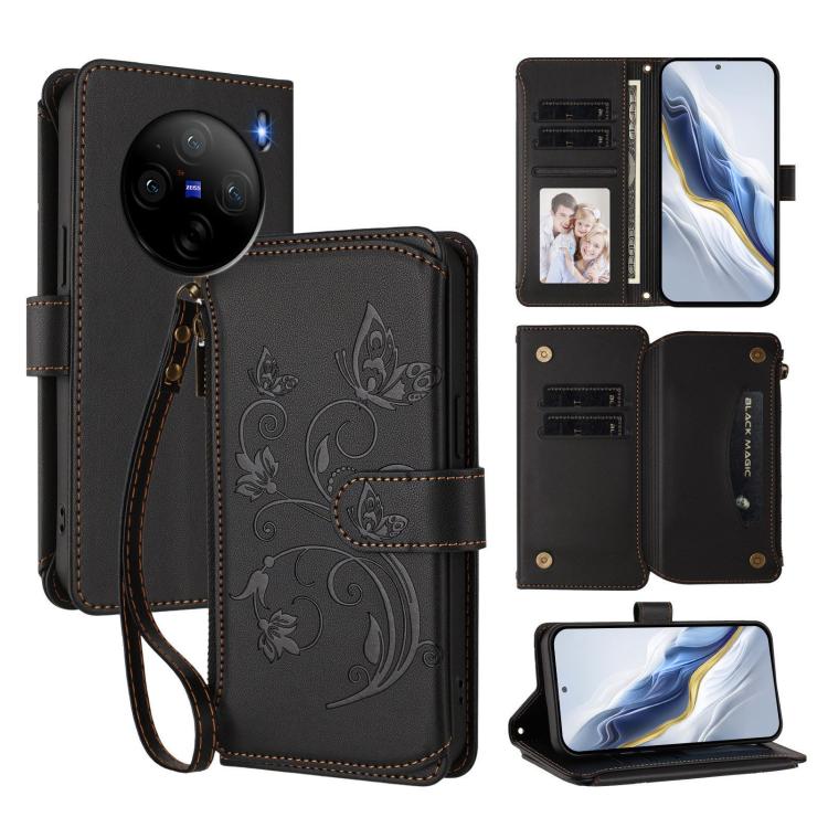 Butterfly Love Flower Multi-card Zipper Wallet Leather Phone Case, For vivo Y38 5G Global / T3X 5G, For vivo X100 Pro / X100s Pro, For vivo X100s 5G, For vivo iQOO Z9x, For vivo iQOO Neo Z9 / Z9 Pro Turbo 5G, For vivo S18 / S18 Pro 5G / V30 Pro