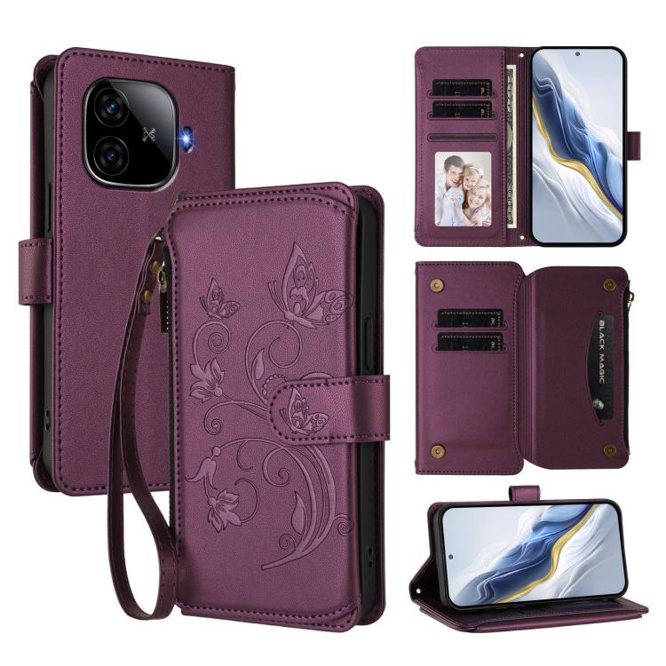 Butterfly Love Flower Multi-card Zipper Wallet Leather Phone Case, For vivo Y38 5G Global / T3X 5G, For vivo X100 Pro / X100s Pro, For vivo X100s 5G, For vivo iQOO Z9x, For vivo iQOO Neo Z9 / Z9 Pro Turbo 5G, For vivo S18 / S18 Pro 5G / V30 Pro