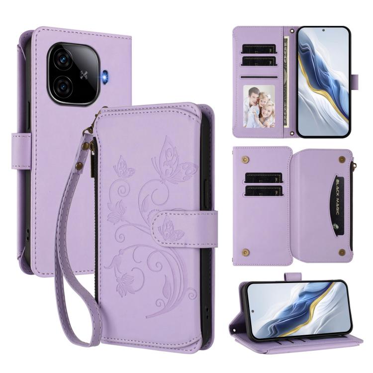 Butterfly Love Flower Multi-card Zipper Wallet Leather Phone Case, For vivo Y38 5G Global / T3X 5G, For vivo X100 Pro / X100s Pro, For vivo X100s 5G, For vivo iQOO Z9x, For vivo iQOO Neo Z9 / Z9 Pro Turbo 5G, For vivo S18 / S18 Pro 5G / V30 Pro