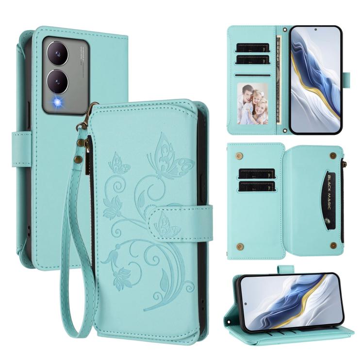 Butterfly Love Flower Multi-card Zipper Wallet Leather Phone Case, For vivo Y17s 4G / Y36 5G / Y33t 2023, For vivo V29e / Y200 / V30 Lite 5G, For vivo Y78 / Y36 4G Global, For vivo X100 5G, For vivo S17 / S17 Pro 5G / S17t 5G                           ...