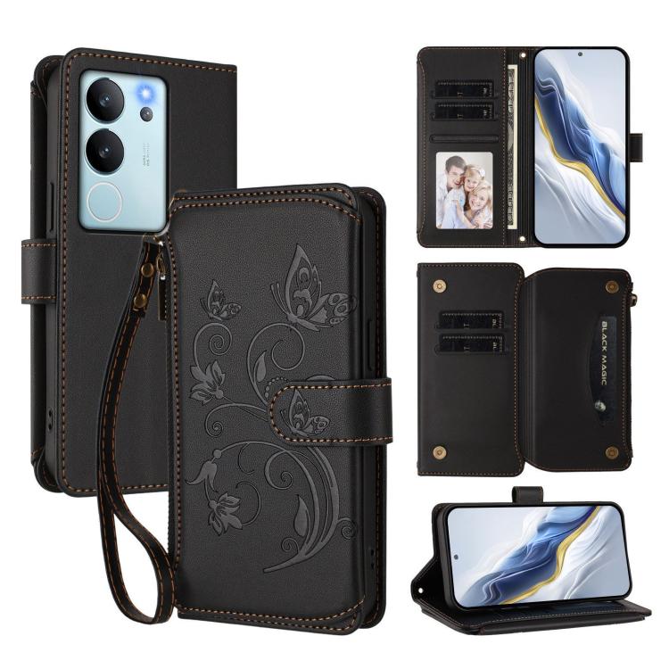 Butterfly Love Flower Multi-card Zipper Wallet Leather Phone Case, For vivo Y17s 4G / Y36 5G / Y33t 2023, For vivo V29e / Y200 / V30 Lite 5G, For vivo Y78 / Y36 4G Global, For vivo X100 5G, For vivo S17 / S17 Pro 5G / S17t 5G                           ...