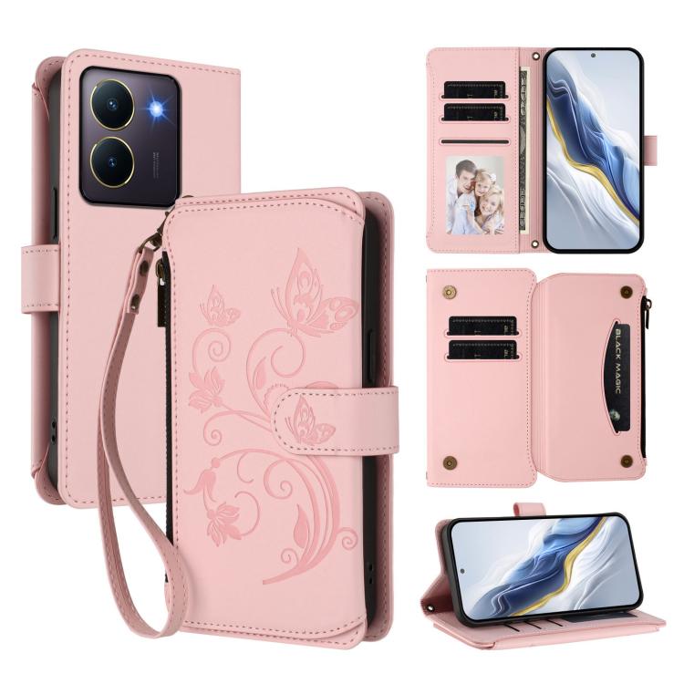 Butterfly Love Flower Multi-card Zipper Wallet Leather Phone Case, For vivo Y17s 4G / Y36 5G / Y33t 2023, For vivo V29e / Y200 / V30 Lite 5G, For vivo Y78 / Y36 4G Global, For vivo X100 5G, For vivo S17 / S17 Pro 5G / S17t 5G                           ...