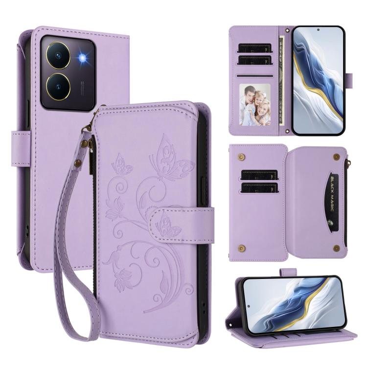 Butterfly Love Flower Multi-card Zipper Wallet Leather Phone Case, For vivo Y17s 4G / Y36 5G / Y33t 2023, For vivo V29e / Y200 / V30 Lite 5G, For vivo Y78 / Y36 4G Global, For vivo X100 5G, For vivo S17 / S17 Pro 5G / S17t 5G                           ...