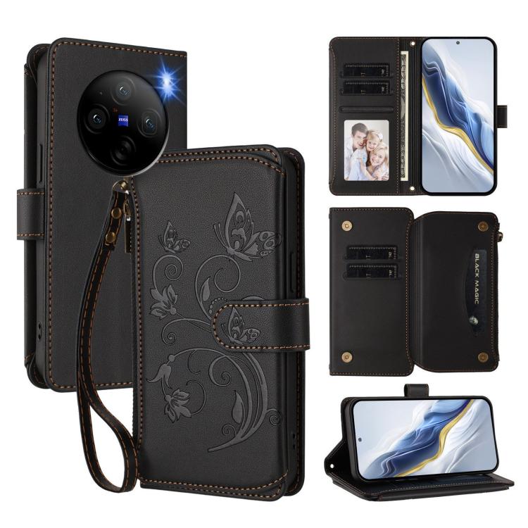 Butterfly Love Flower Multi-card Zipper Wallet Leather Phone Case, For vivo Y17s 4G / Y36 5G / Y33t 2023, For vivo V29e / Y200 / V30 Lite 5G, For vivo Y78 / Y36 4G Global, For vivo X100 5G, For vivo S17 / S17 Pro 5G / S17t 5G                           ...