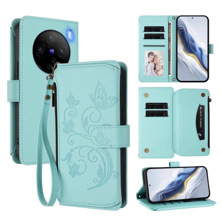 Butterfly Love Flower Multi-card Zipper Wallet Leather Phone Case, For vivo Y17s 4G / Y36 5G / Y33t 2023, For vivo V29e / Y200 / V30 Lite 5G, For vivo Y78 / Y36 4G Global, For vivo X100 5G, For vivo S17 / S17 Pro 5G / S17t 5G                           ...