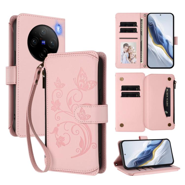 Butterfly Love Flower Multi-card Zipper Wallet Leather Phone Case, For vivo Y17s 4G / Y36 5G / Y33t 2023, For vivo V29e / Y200 / V30 Lite 5G, For vivo Y78 / Y36 4G Global, For vivo X100 5G, For vivo S17 / S17 Pro 5G / S17t 5G                           ...