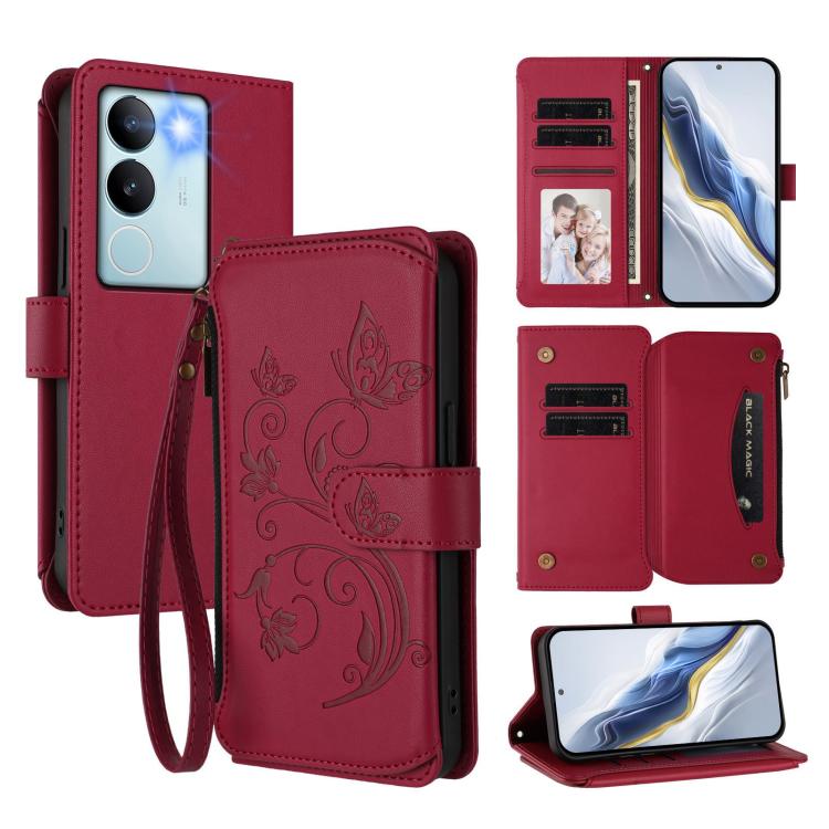 Butterfly Love Flower Multi-card Zipper Wallet Leather Phone Case, For vivo Y17s 4G / Y36 5G / Y33t 2023, For vivo V29e / Y200 / V30 Lite 5G, For vivo Y78 / Y36 4G Global, For vivo X100 5G, For vivo S17 / S17 Pro 5G / S17t 5G                           ...