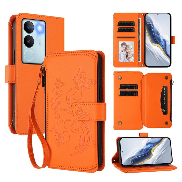Butterfly Love Flower Multi-card Zipper Wallet Leather Phone Case, For vivo Y17s 4G / Y36 5G / Y33t 2023, For vivo V29e / Y200 / V30 Lite 5G, For vivo Y78 / Y36 4G Global, For vivo X100 5G, For vivo S17 / S17 Pro 5G / S17t 5G                           ...