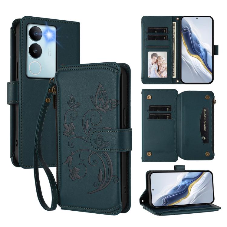 Butterfly Love Flower Multi-card Zipper Wallet Leather Phone Case, For vivo Y17s 4G / Y36 5G / Y33t 2023, For vivo V29e / Y200 / V30 Lite 5G, For vivo Y78 / Y36 4G Global, For vivo X100 5G, For vivo S17 / S17 Pro 5G / S17t 5G                           ...