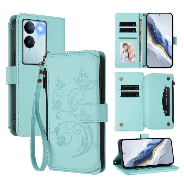 Butterfly Love Flower Multi-card Zipper Wallet Leather Phone Case, For vivo Y17s 4G / Y36 5G / Y33t 2023, For vivo V29e / Y200 / V30 Lite 5G, For vivo Y78 / Y36 4G Global, For vivo X100 5G, For vivo S17 / S17 Pro 5G / S17t 5G                           ...