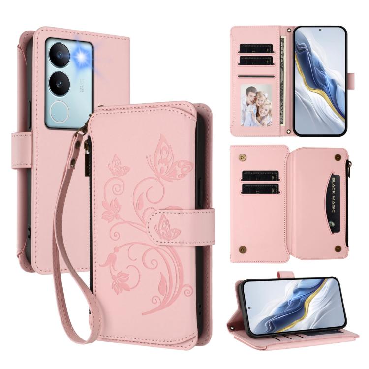 Butterfly Love Flower Multi-card Zipper Wallet Leather Phone Case, For vivo Y17s 4G / Y36 5G / Y33t 2023, For vivo V29e / Y200 / V30 Lite 5G, For vivo Y78 / Y36 4G Global, For vivo X100 5G, For vivo S17 / S17 Pro 5G / S17t 5G                           ...