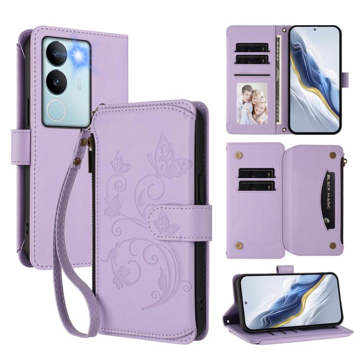 Butterfly Love Flower Multi-card Zipper Wallet Leather Phone Case, For vivo Y17s 4G / Y36 5G / Y33t 2023, For vivo V29e / Y200 / V30 Lite 5G, For vivo Y78 / Y36 4G Global, For vivo X100 5G, For vivo S17 / S17 Pro 5G / S17t 5G                           ...