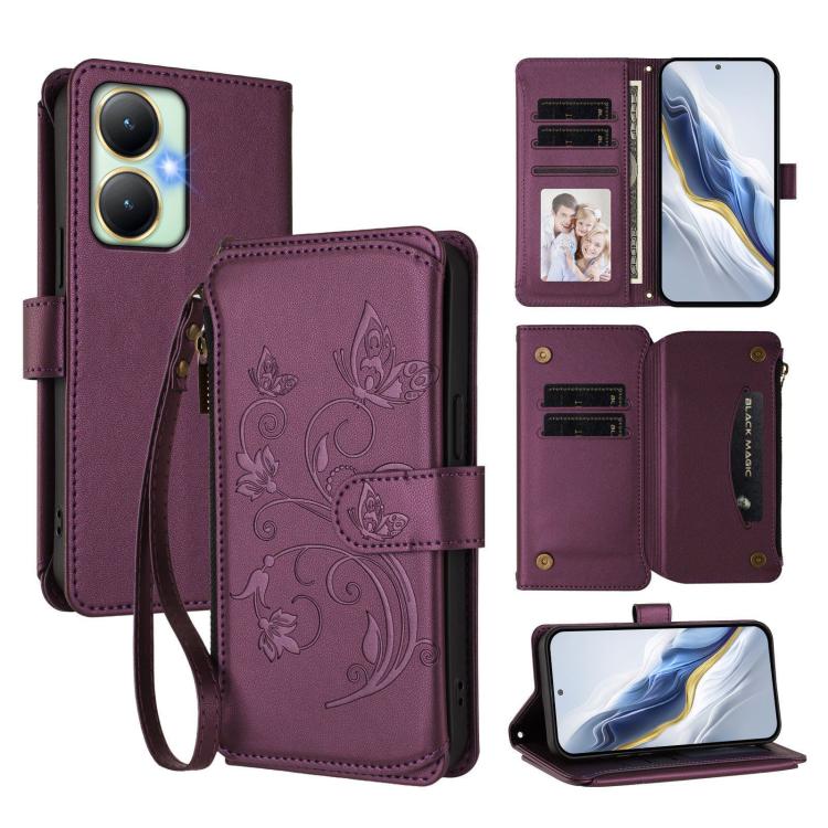 Butterfly Love Flower Multi-card Zipper Wallet Leather Phone Case, For vivo Y17s 4G / Y36 5G / Y33t 2023, For vivo V29e / Y200 / V30 Lite 5G, For vivo Y78 / Y36 4G Global, For vivo X100 5G, For vivo S17 / S17 Pro 5G / S17t 5G                           ...