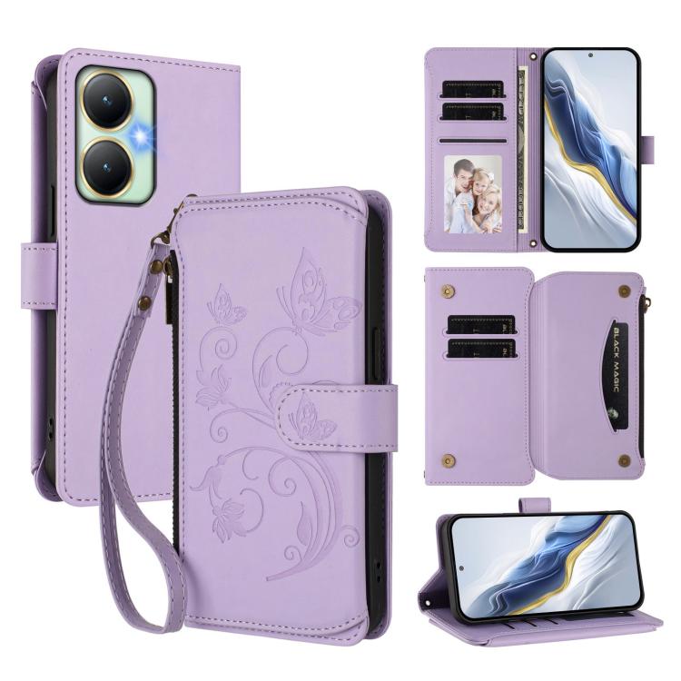 Butterfly Love Flower Multi-card Zipper Wallet Leather Phone Case, For vivo Y17s 4G / Y36 5G / Y33t 2023, For vivo V29e / Y200 / V30 Lite 5G, For vivo Y78 / Y36 4G Global, For vivo X100 5G, For vivo S17 / S17 Pro 5G / S17t 5G                           ...