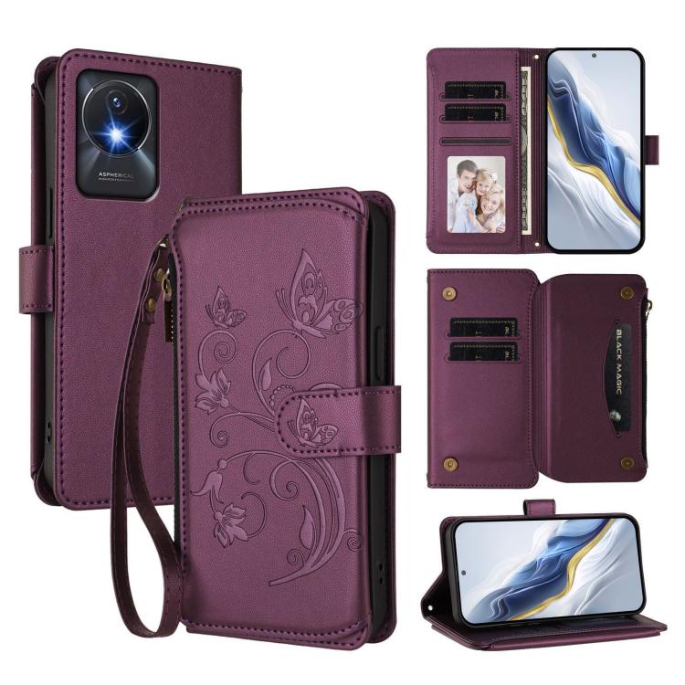 Butterfly Love Flower Multi-card Zipper Wallet Leather Phone Case, For vivo Y02A 4G / Y11 2023 / Y02t, For vivo Y78+ 5G Global / V29 Lite, For vivo Y100 India / Y100A Global, For vivo Y56 5G Global / Y16 4G Global, For vivo S16 / V27 5G / V27 Pro 5G   ...