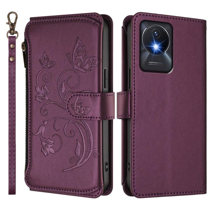 Butterfly Love Flower Multi-card Zipper Wallet Leather Phone Case, For vivo Y02A 4G / Y11 2023 / Y02t, For vivo Y78+ 5G Global / V29 Lite, For vivo Y100 India / Y100A Global, For vivo Y56 5G Global / Y16 4G Global, For vivo S16 / V27 5G / V27 Pro 5G   ...
