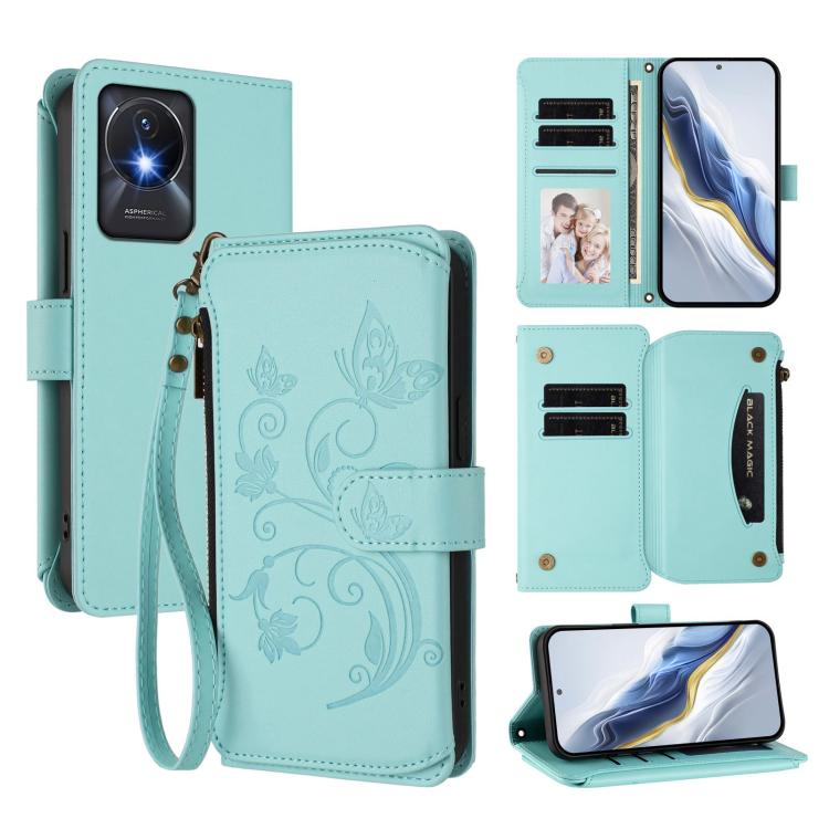Butterfly Love Flower Multi-card Zipper Wallet Leather Phone Case, For vivo Y02A 4G / Y11 2023 / Y02t, For vivo Y78+ 5G Global / V29 Lite, For vivo Y100 India / Y100A Global, For vivo Y56 5G Global / Y16 4G Global, For vivo S16 / V27 5G / V27 Pro 5G   ...