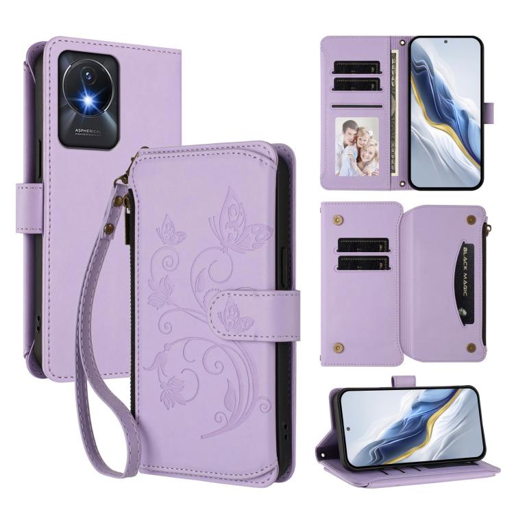 Butterfly Love Flower Multi-card Zipper Wallet Leather Phone Case, For vivo Y02A 4G / Y11 2023 / Y02t, For vivo Y78+ 5G Global / V29 Lite, For vivo Y100 India / Y100A Global, For vivo Y56 5G Global / Y16 4G Global, For vivo S16 / V27 5G / V27 Pro 5G   ...