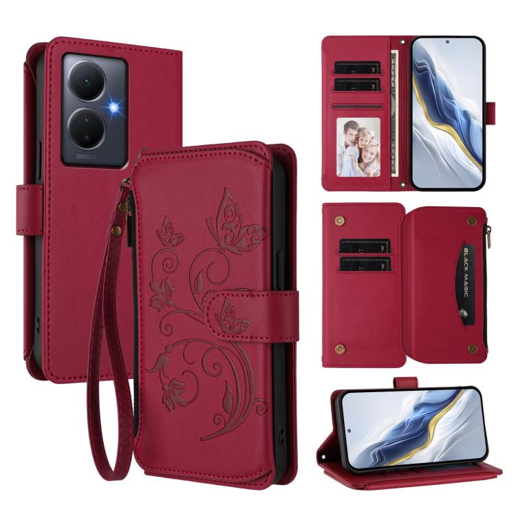 Butterfly Love Flower Multi-card Zipper Wallet Leather Phone Case, For vivo Y02A 4G / Y11 2023 / Y02t, For vivo Y78+ 5G Global / V29 Lite, For vivo Y100 India / Y100A Global, For vivo Y56 5G Global / Y16 4G Global, For vivo S16 / V27 5G / V27 Pro 5G   ...