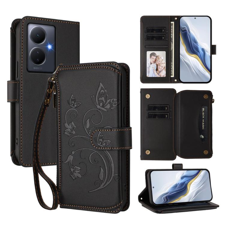 Butterfly Love Flower Multi-card Zipper Wallet Leather Phone Case, For vivo Y02A 4G / Y11 2023 / Y02t, For vivo Y78+ 5G Global / V29 Lite, For vivo Y100 India / Y100A Global, For vivo Y56 5G Global / Y16 4G Global, For vivo S16 / V27 5G / V27 Pro 5G   ...