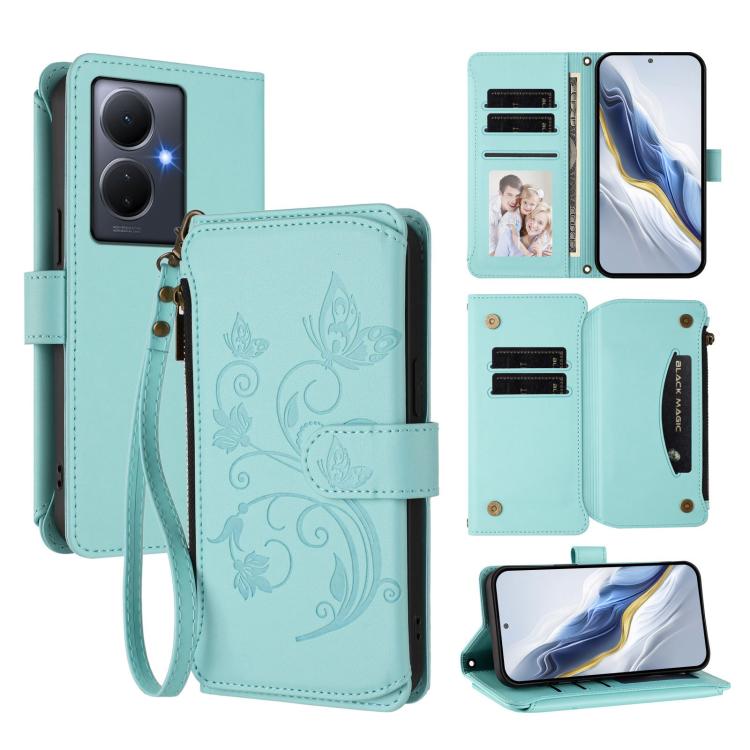 Butterfly Love Flower Multi-card Zipper Wallet Leather Phone Case, For vivo Y02A 4G / Y11 2023 / Y02t, For vivo Y78+ 5G Global / V29 Lite, For vivo Y100 India / Y100A Global, For vivo Y56 5G Global / Y16 4G Global, For vivo S16 / V27 5G / V27 Pro 5G   ...