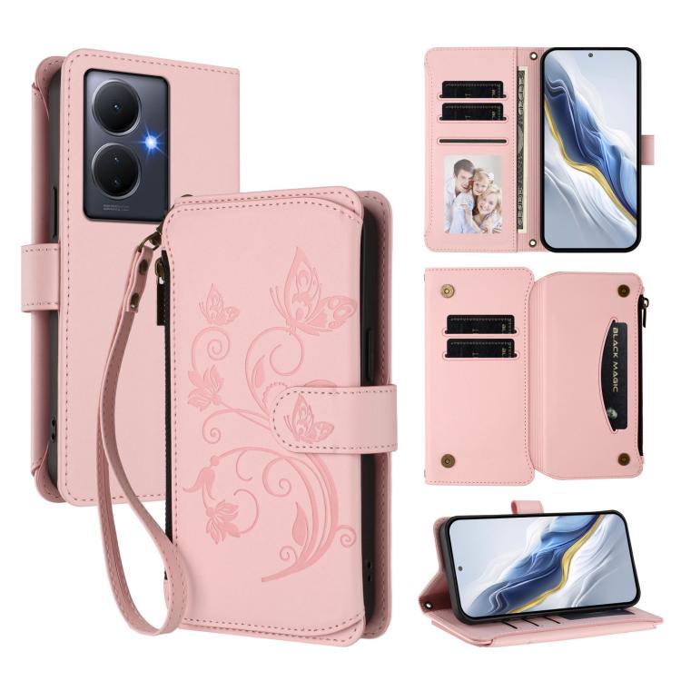 Butterfly Love Flower Multi-card Zipper Wallet Leather Phone Case, For vivo Y02A 4G / Y11 2023 / Y02t, For vivo Y78+ 5G Global / V29 Lite, For vivo Y100 India / Y100A Global, For vivo Y56 5G Global / Y16 4G Global, For vivo S16 / V27 5G / V27 Pro 5G   ...