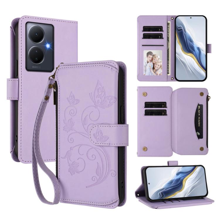 Butterfly Love Flower Multi-card Zipper Wallet Leather Phone Case, For vivo Y02A 4G / Y11 2023 / Y02t, For vivo Y78+ 5G Global / V29 Lite, For vivo Y100 India / Y100A Global, For vivo Y56 5G Global / Y16 4G Global, For vivo S16 / V27 5G / V27 Pro 5G   ...