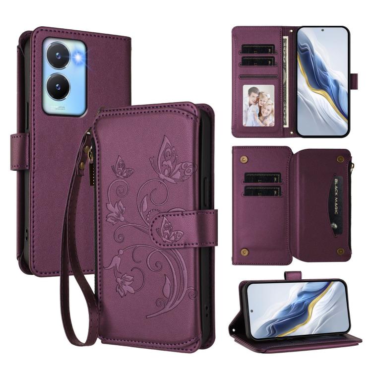 Butterfly Love Flower Multi-card Zipper Wallet Leather Phone Case, For vivo Y02A 4G / Y11 2023 / Y02t, For vivo Y78+ 5G Global / V29 Lite, For vivo Y100 India / Y100A Global, For vivo Y56 5G Global / Y16 4G Global, For vivo S16 / V27 5G / V27 Pro 5G   ...