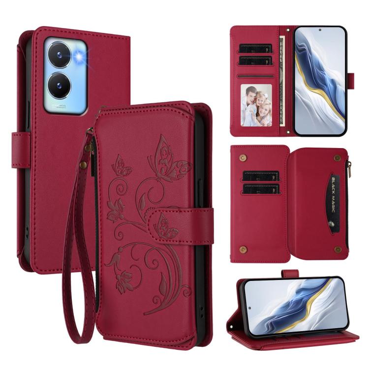 Butterfly Love Flower Multi-card Zipper Wallet Leather Phone Case, For vivo Y02A 4G / Y11 2023 / Y02t, For vivo Y78+ 5G Global / V29 Lite, For vivo Y100 India / Y100A Global, For vivo Y56 5G Global / Y16 4G Global, For vivo S16 / V27 5G / V27 Pro 5G   ...