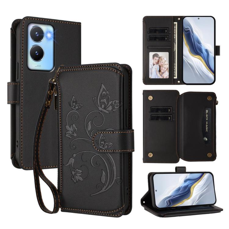 Butterfly Love Flower Multi-card Zipper Wallet Leather Phone Case, For vivo Y02A 4G / Y11 2023 / Y02t, For vivo Y78+ 5G Global / V29 Lite, For vivo Y100 India / Y100A Global, For vivo Y56 5G Global / Y16 4G Global, For vivo S16 / V27 5G / V27 Pro 5G   ...