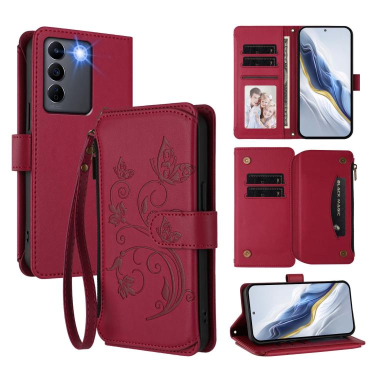 Butterfly Love Flower Multi-card Zipper Wallet Leather Phone Case, For vivo Y02A 4G / Y11 2023 / Y02t, For vivo Y78+ 5G Global / V29 Lite, For vivo Y100 India / Y100A Global, For vivo Y56 5G Global / Y16 4G Global, For vivo S16 / V27 5G / V27 Pro 5G   ...