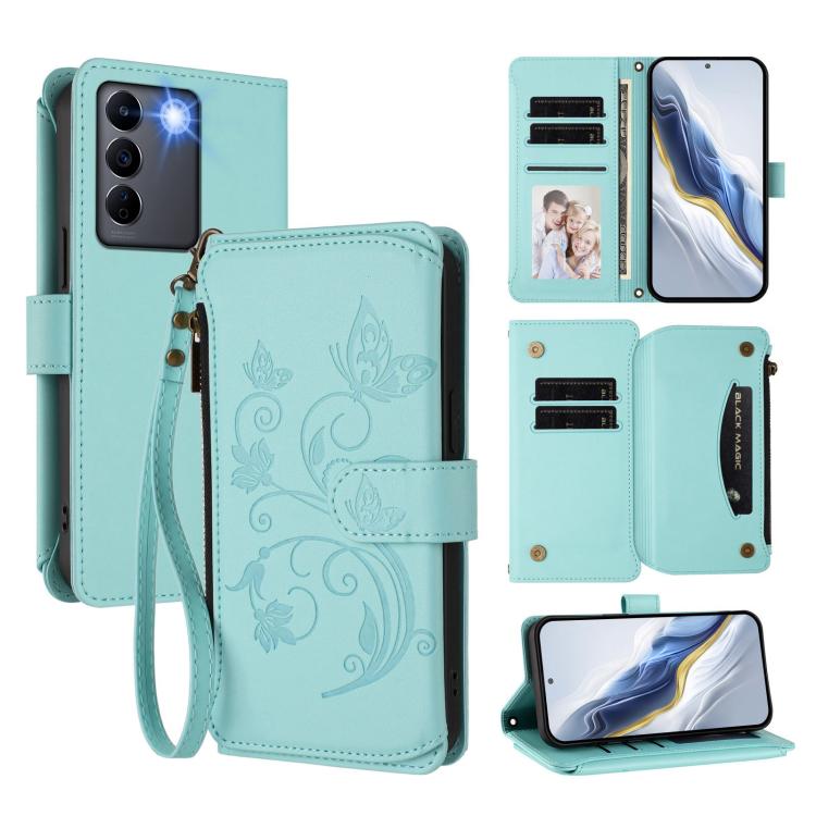 Butterfly Love Flower Multi-card Zipper Wallet Leather Phone Case, For vivo Y02A 4G / Y11 2023 / Y02t, For vivo Y78+ 5G Global / V29 Lite, For vivo Y100 India / Y100A Global, For vivo Y56 5G Global / Y16 4G Global, For vivo S16 / V27 5G / V27 Pro 5G   ...